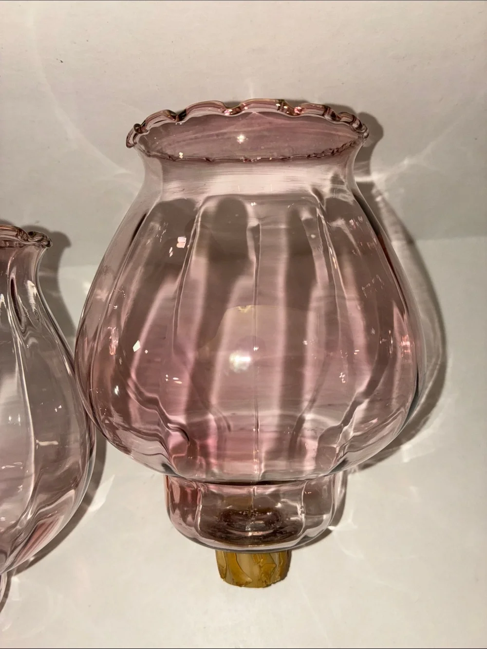 Vintage Homco Celeste Pink Glass Hurricane Lamp Shades